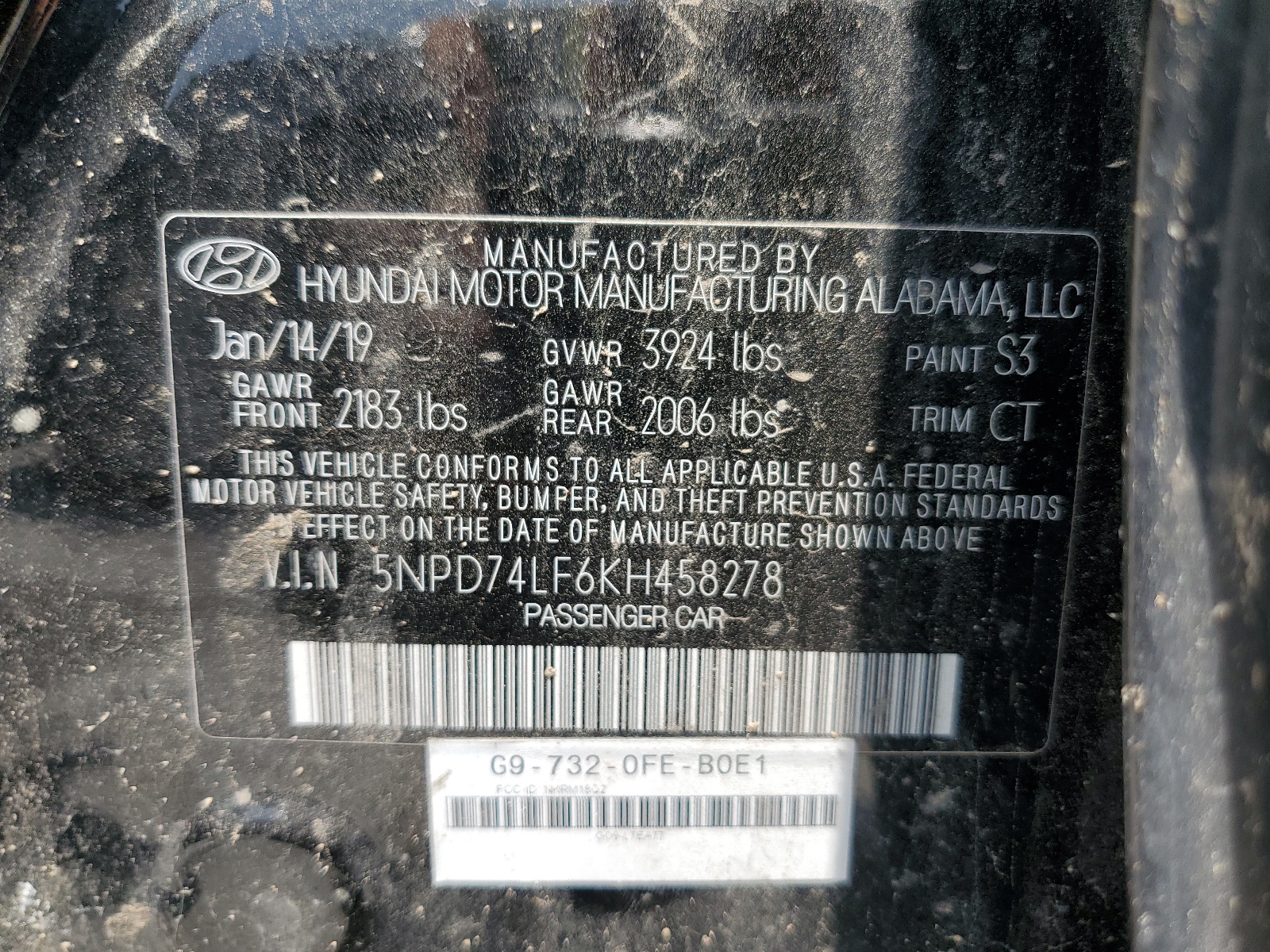 5NPD74LF6KH458278 2019 Hyundai Elantra Se