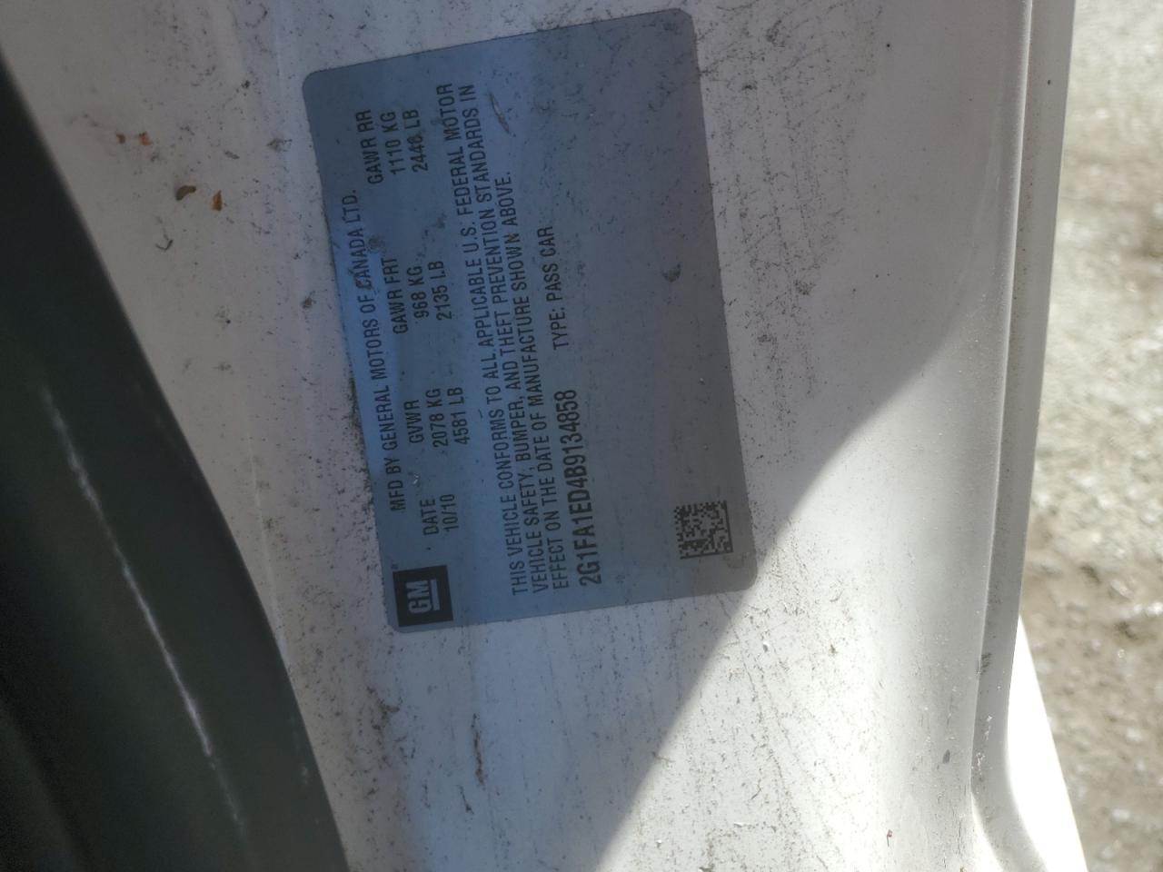 2011 Chevrolet Camaro Ls VIN: 2G1FA1ED4B9134858 Lot: 59898564