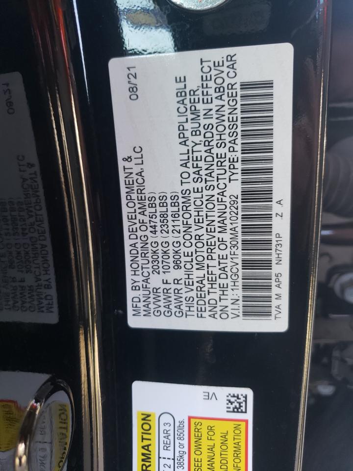 2021 Honda Accord Sport VIN: 1HGCV1F30MA102292 Lot: 57492914