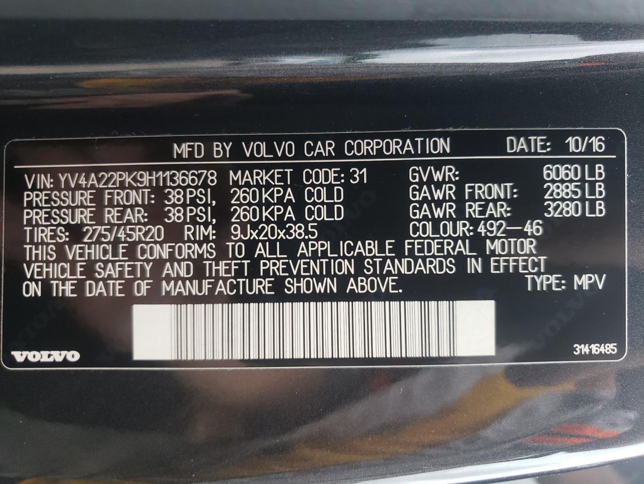 YV4A22PK9H1136678 2017 Volvo Xc90 T6