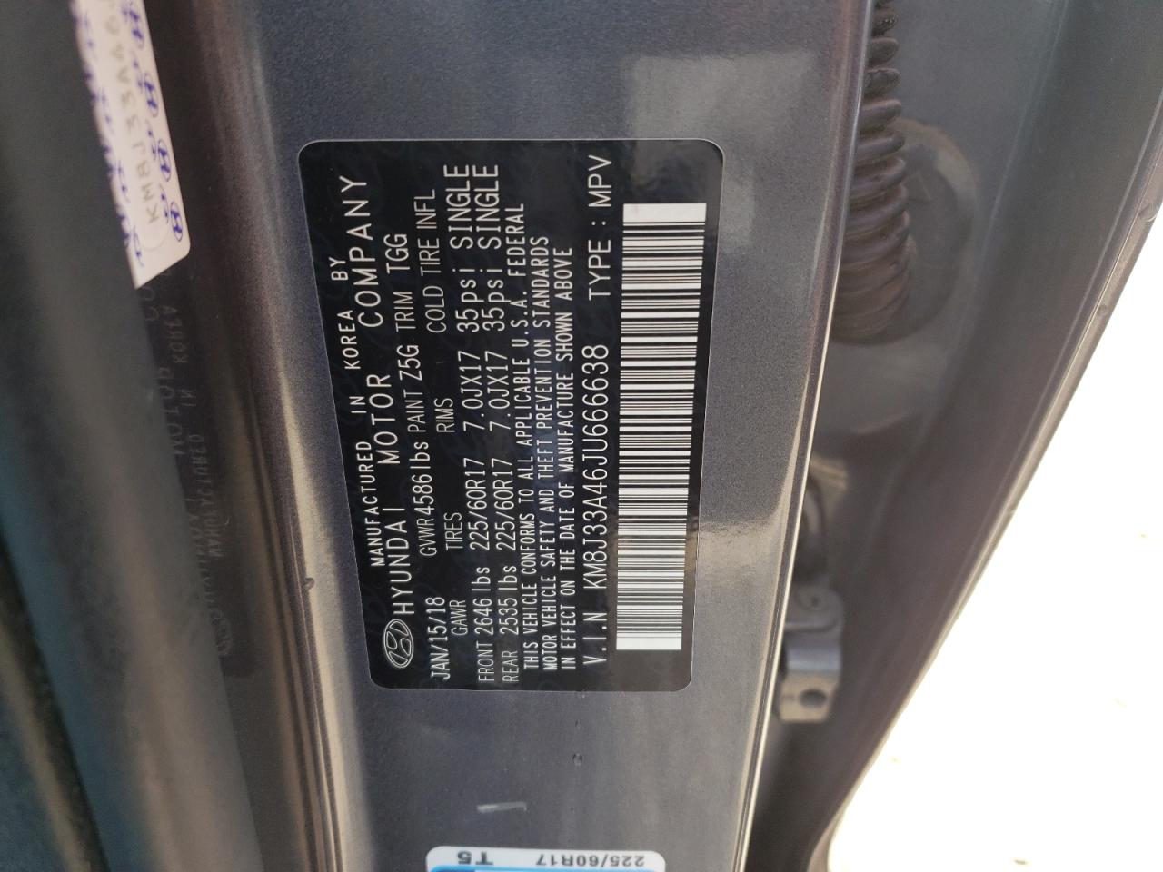 2018 Hyundai Tucson Sel VIN: KM8J33A46JU666638 Lot: 57141114