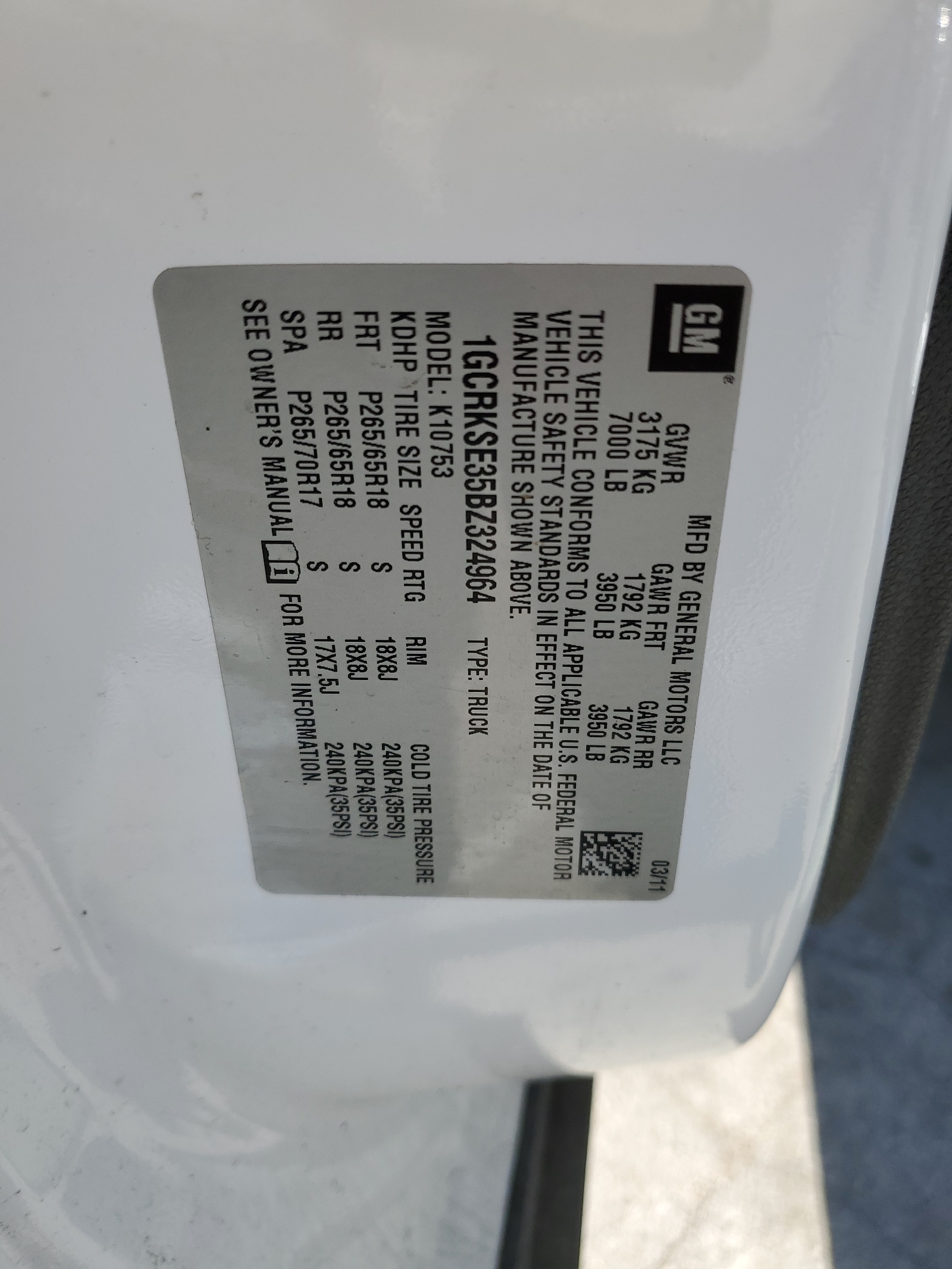 1GCRKSE35BZ324964 2011 Chevrolet Silverado K1500 Lt