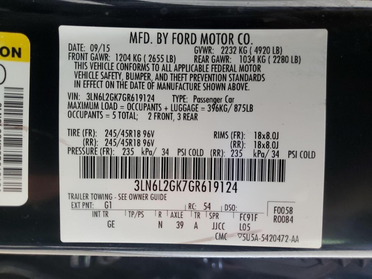 2016 Lincoln Mkz VIN: 3LN6L2GK7GR619124 Lot: 60391964