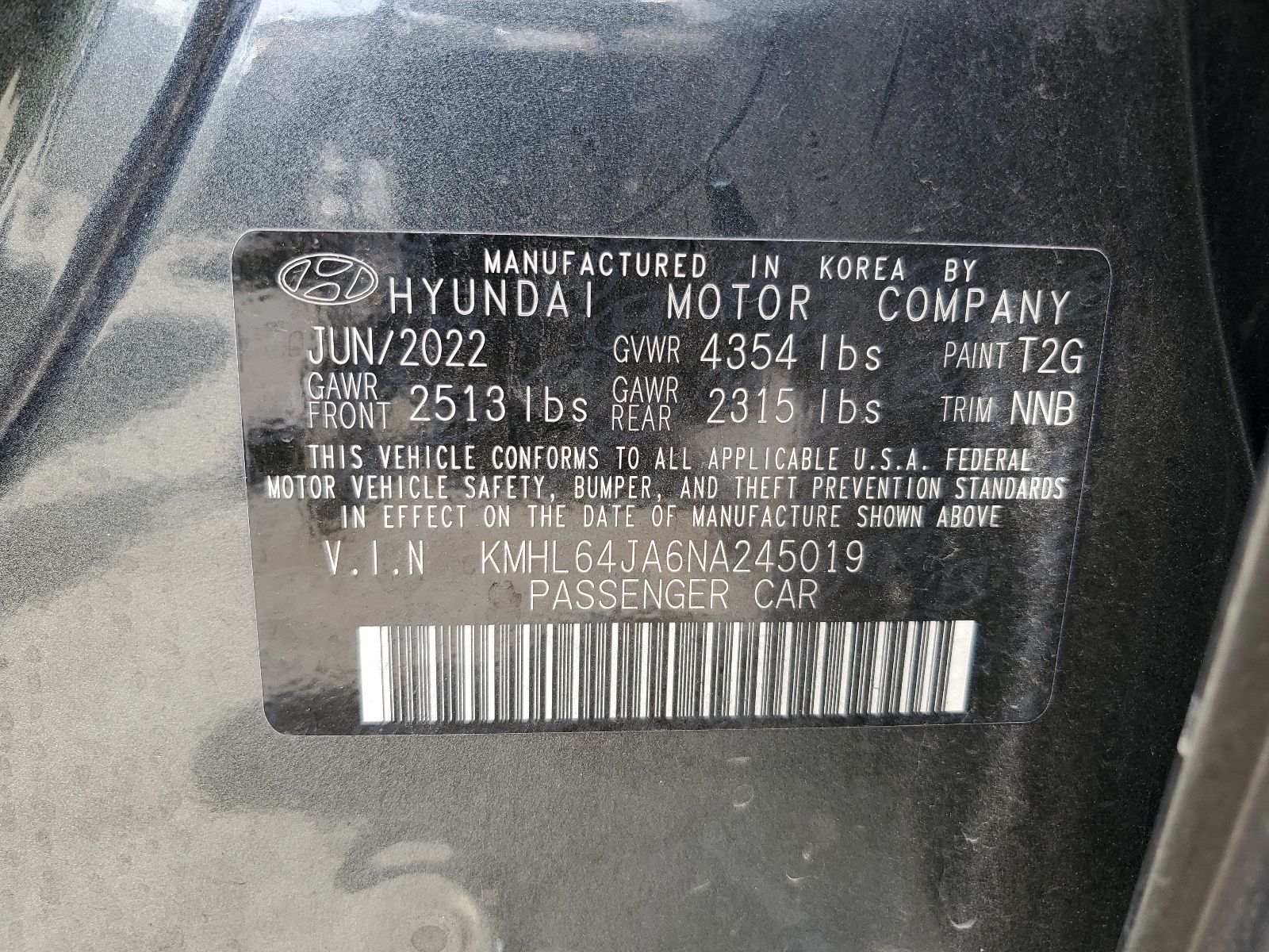 KMHL64JA6NA245019 2022 Hyundai Sonata Sel