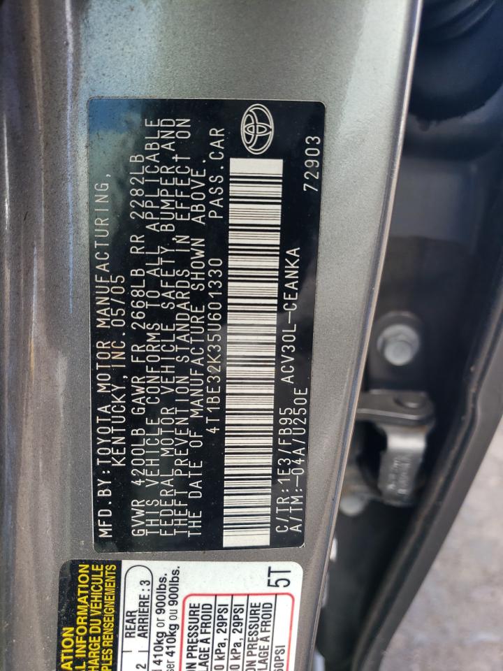 2005 Toyota Camry Le VIN: 4T1BE32K35U601330 Lot: 58367534