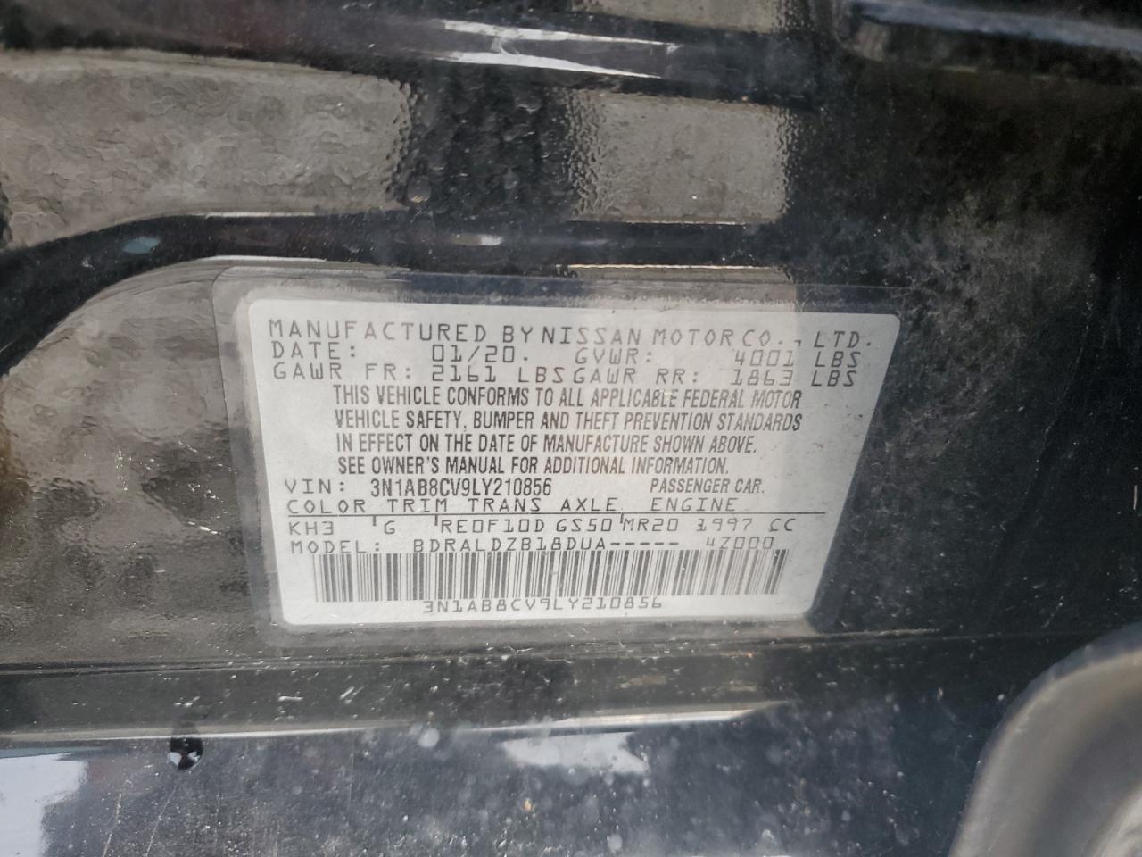 2020 Nissan Sentra Sv VIN: 3N1AB8CV9LY210856 Lot: 57291954