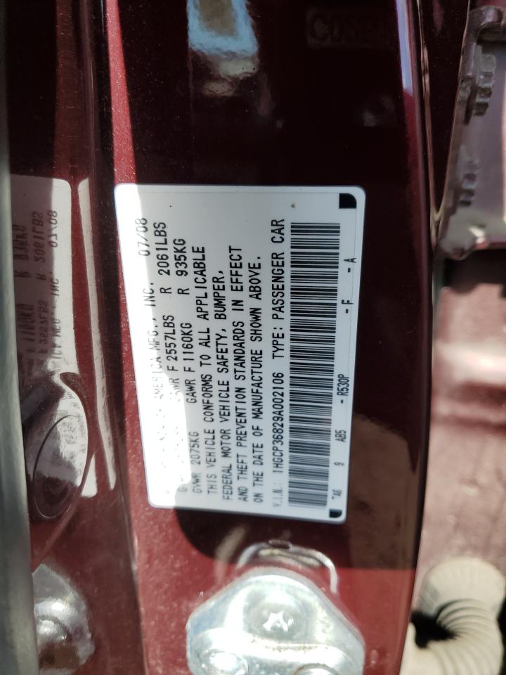 2009 Honda Accord Exl VIN: 1HGCP36829A002106 Lot: 58090234