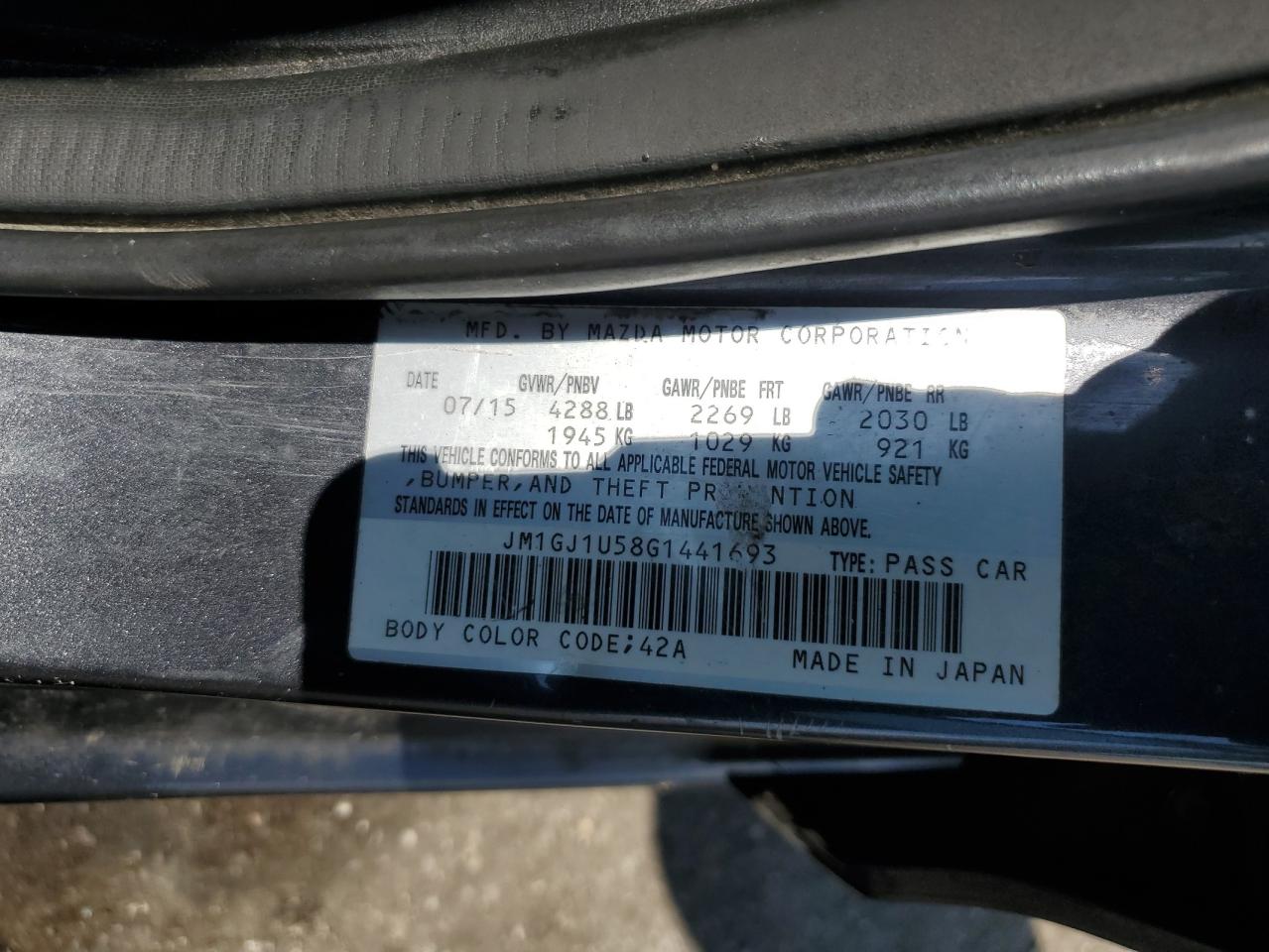 2016 Mazda 6 Sport VIN: JM1GJ1U58G1441693 Lot: 57086205