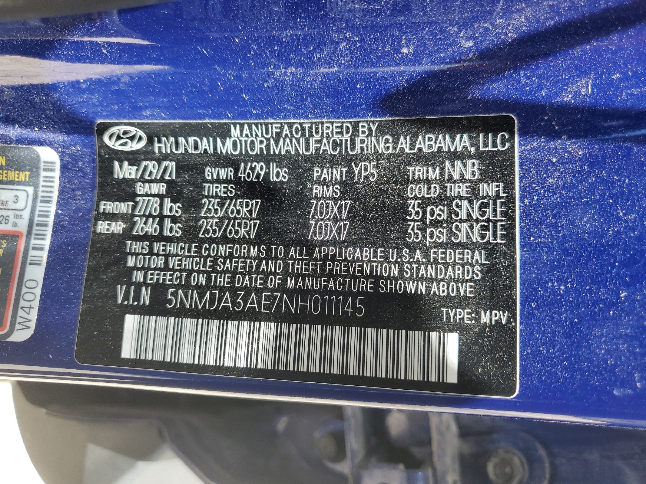 5NMJA3AE7NH011145 2022 Hyundai Tucson Se