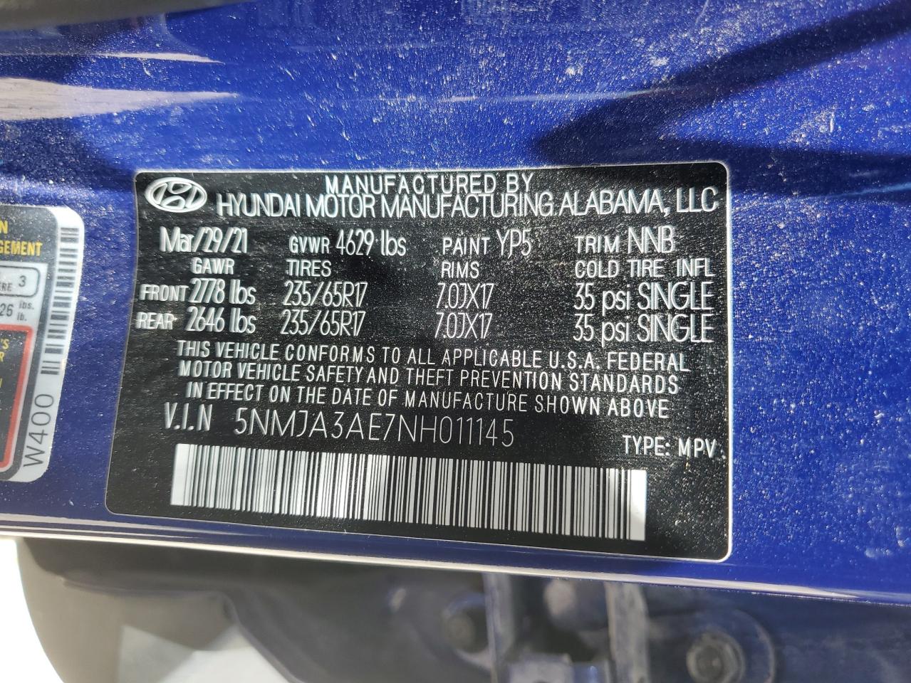 2022 Hyundai Tucson Se VIN: 5NMJA3AE7NH011145 Lot: 58874254