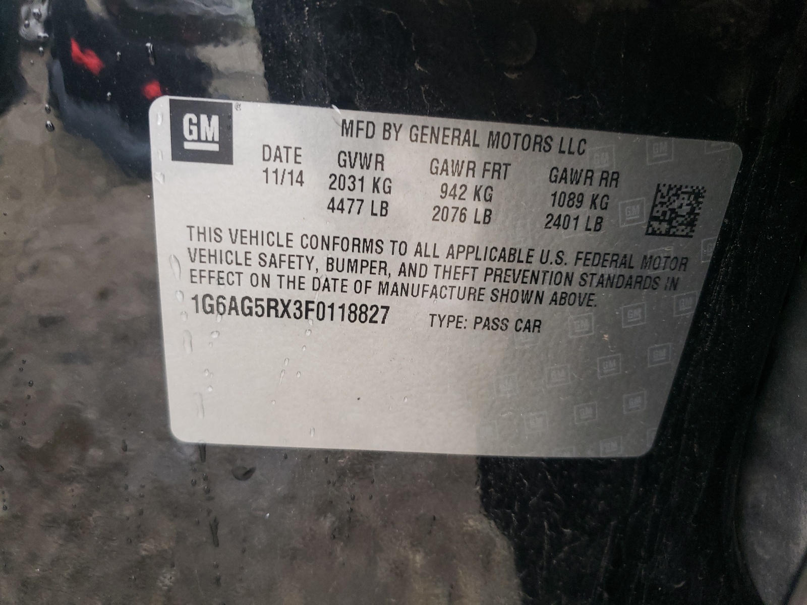 1G6AG5RX3F0118827 2015 Cadillac Ats