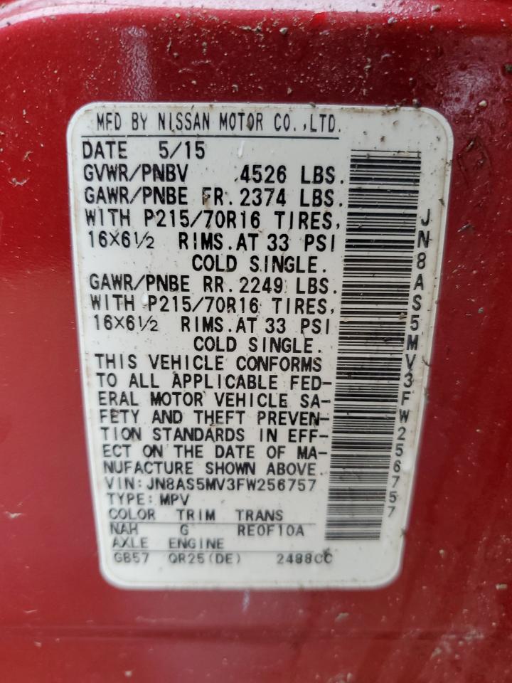 2015 Nissan Rogue Select S VIN: JN8AS5MV3FW256757 Lot: 62803624