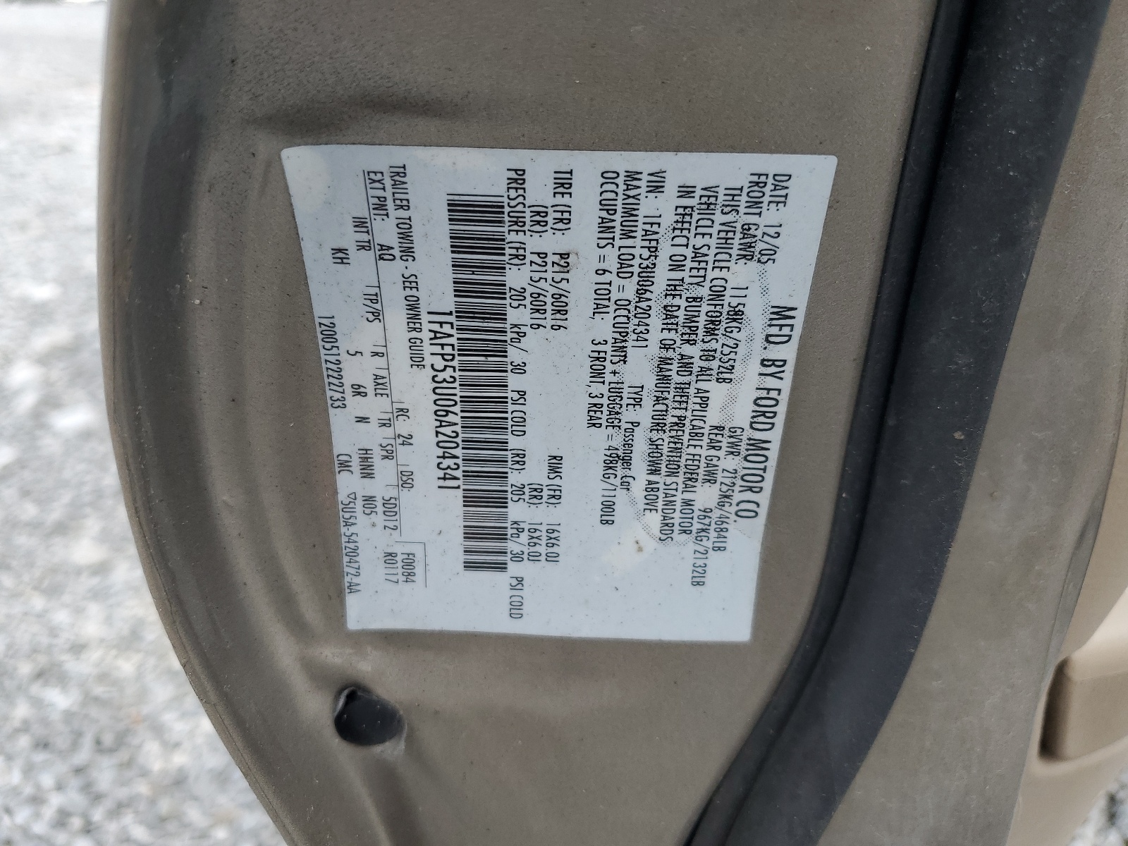 1FAFP53U06A204341 2006 Ford Taurus Se