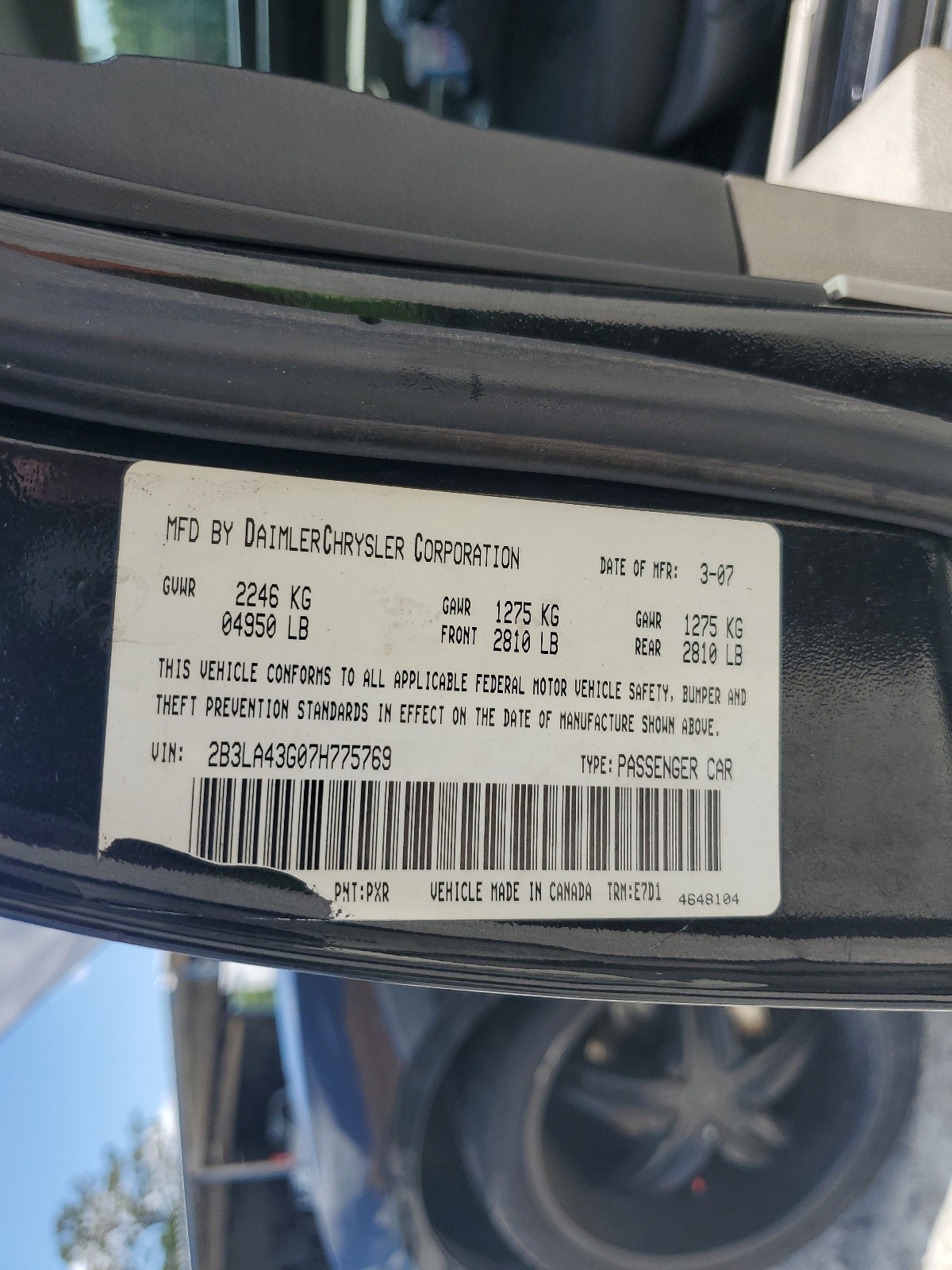 2B3LA43G07H775769 2007 Dodge Charger Se