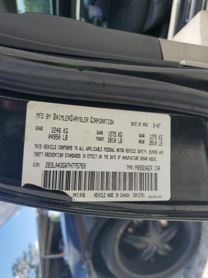 2007 Dodge Charger Se VIN: 2B3LA43G07H775769 Lot: 59365274