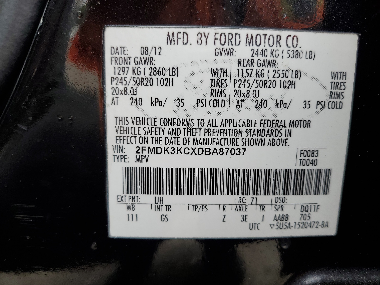 2FMDK3KCXDBA87037 2013 Ford Edge Limited