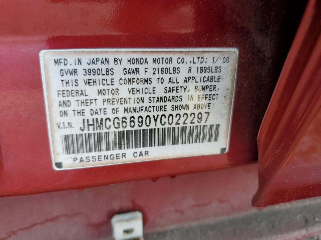 JHMCG6690YC022297 2000 Honda Accord Se