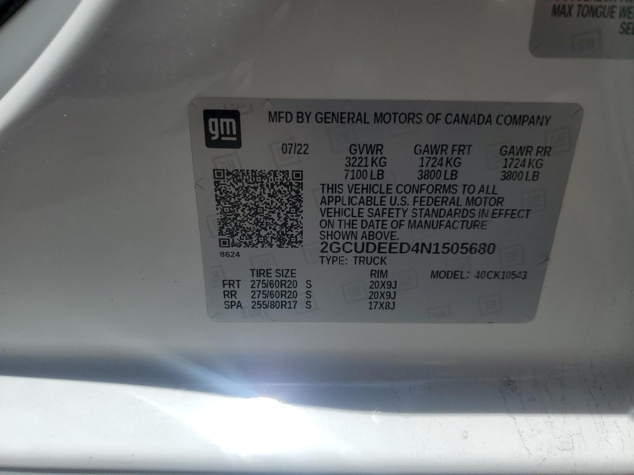 2022 Chevrolet Silverado K1500 Rst VIN: 2GCUDEED4N1505680 Lot: 58725854