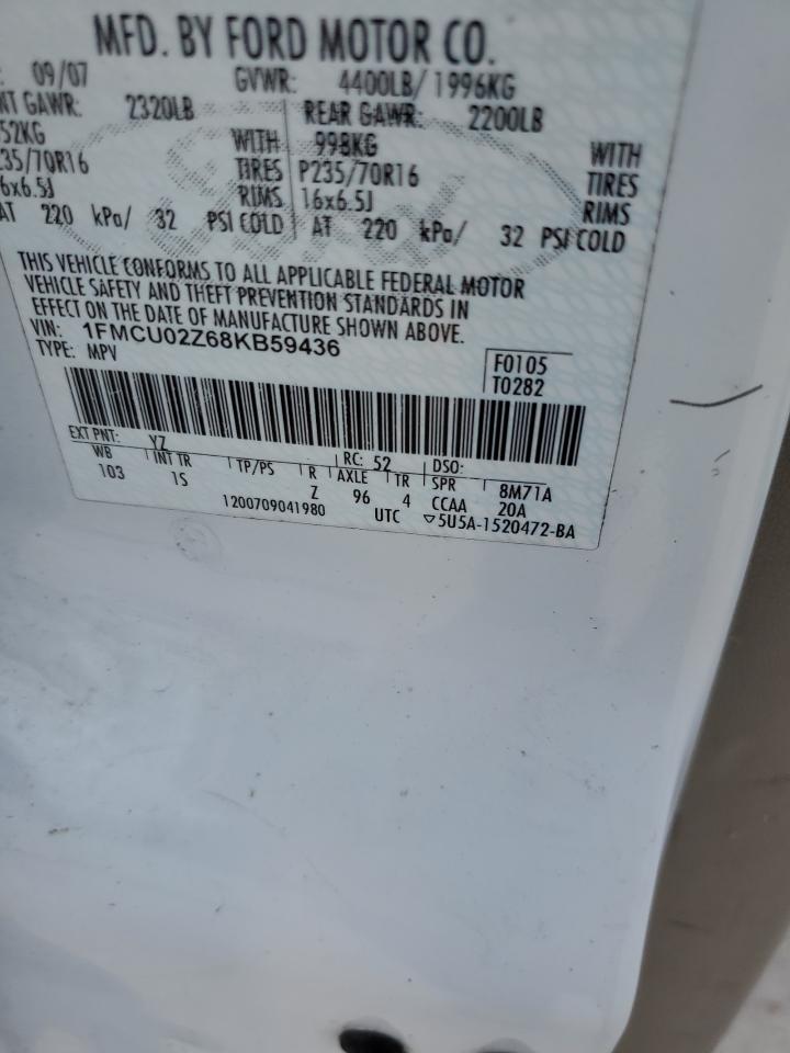 2008 Ford Escape Xls VIN: 1FMCU02Z68KB59436 Lot: 58913724