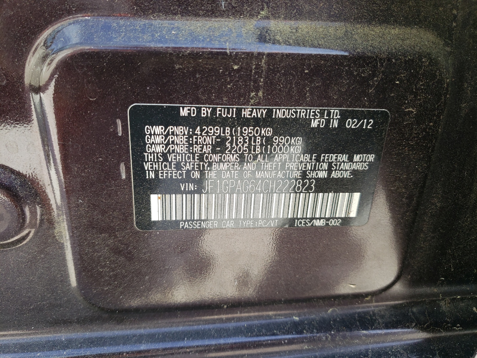 JF1GPAG64CH222823 2012 Subaru Impreza Limited