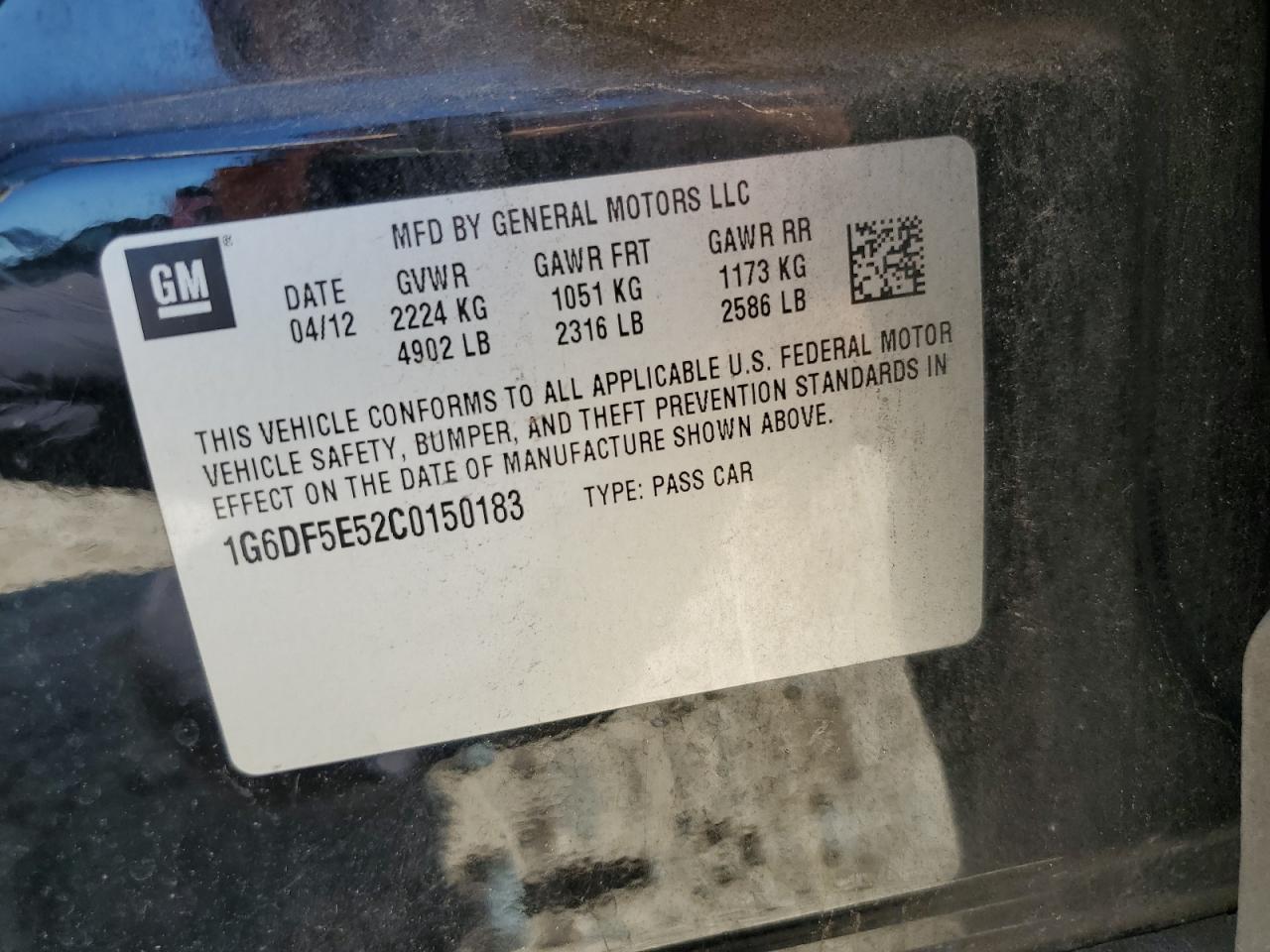 2012 Cadillac Cts Luxury Collection VIN: 1G6DF5E52C0150183 Lot: 57539264