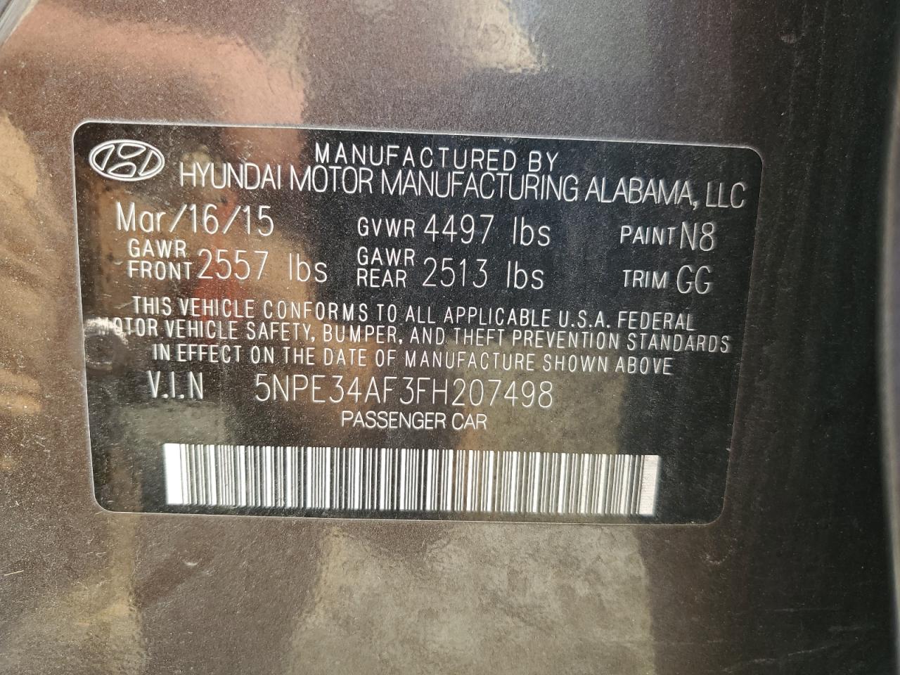 2015 Hyundai Sonata Sport VIN: 5NPE34AF3FH207498 Lot: 59673584