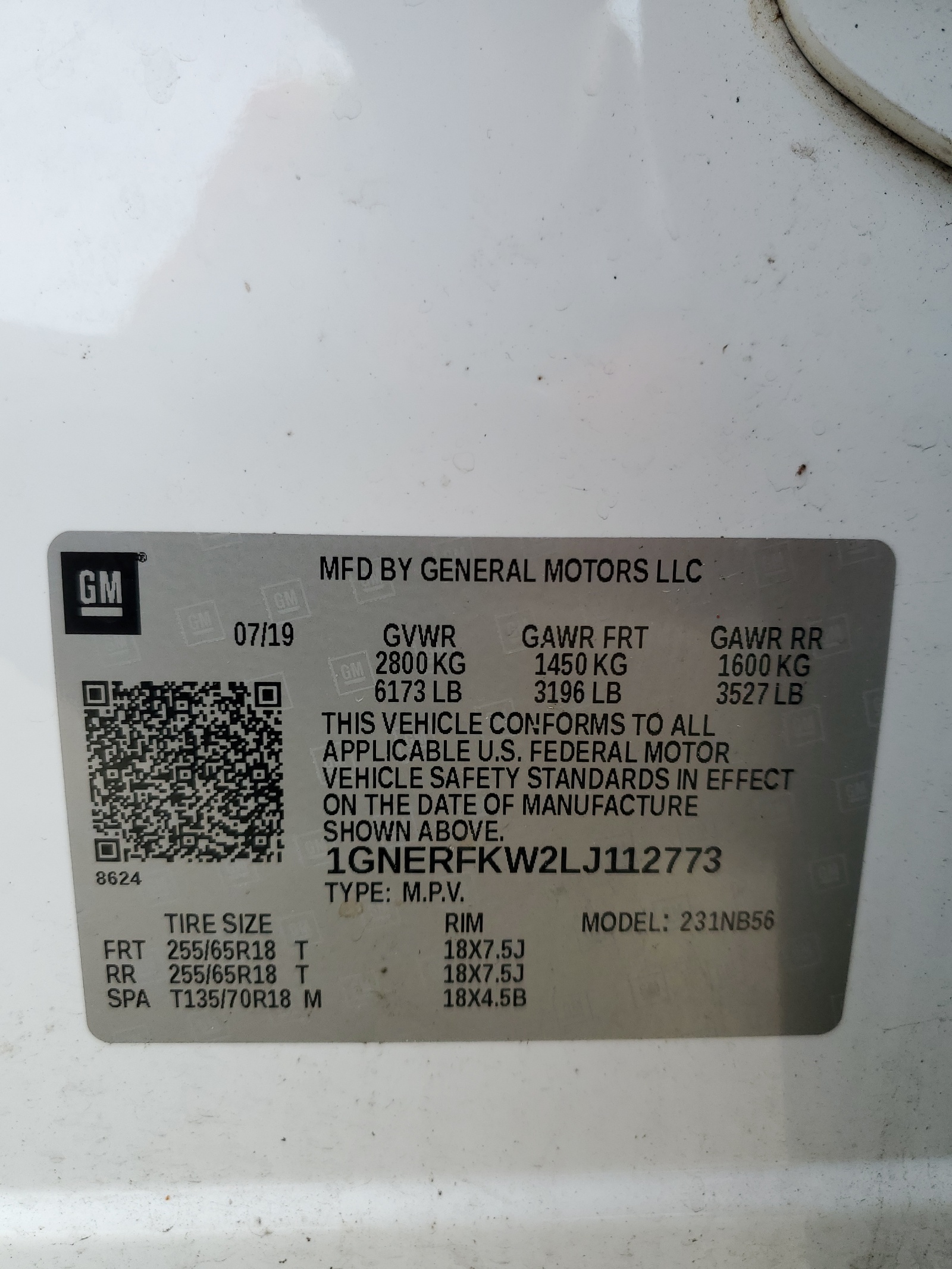 1GNERFKW2LJ112773 2020 Chevrolet Traverse Ls