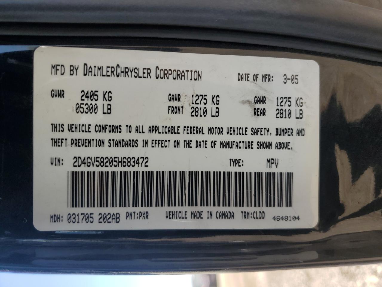 2005 Dodge Magnum R/T VIN: 2D4GV58205H683472 Lot: 60343674