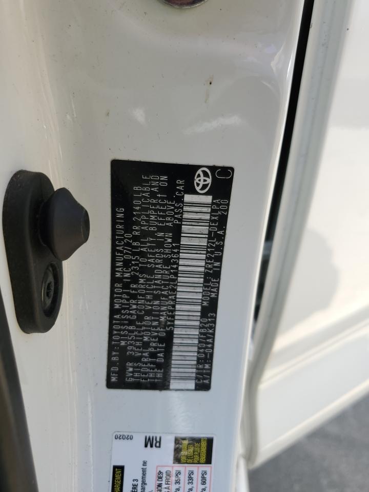 2020 Toyota Corolla Le VIN: 5YFEPRAE2LP143641 Lot: 58526064