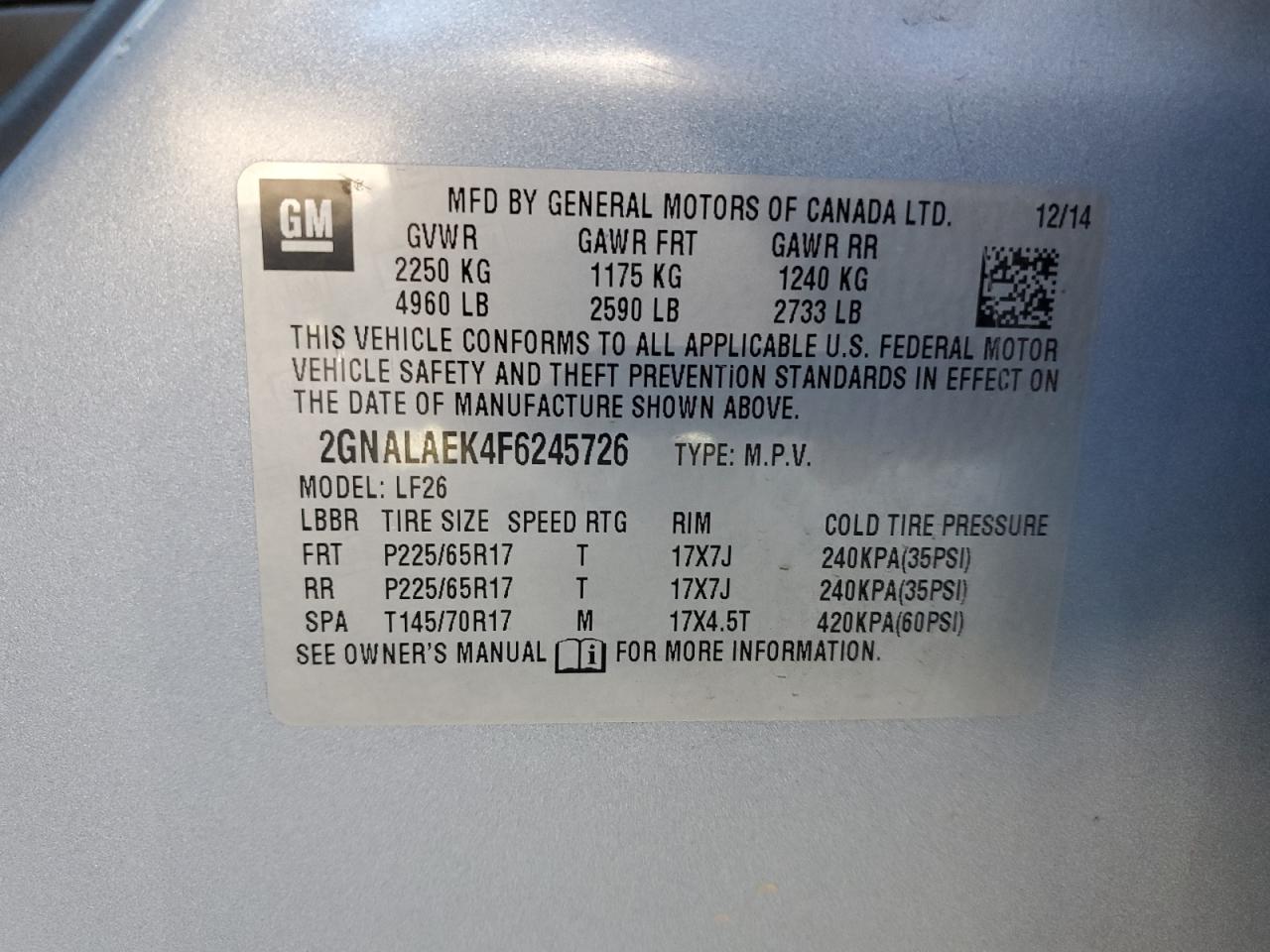 2015 Chevrolet Equinox Ls VIN: 2GNALAEK4F6245726 Lot: 57697694