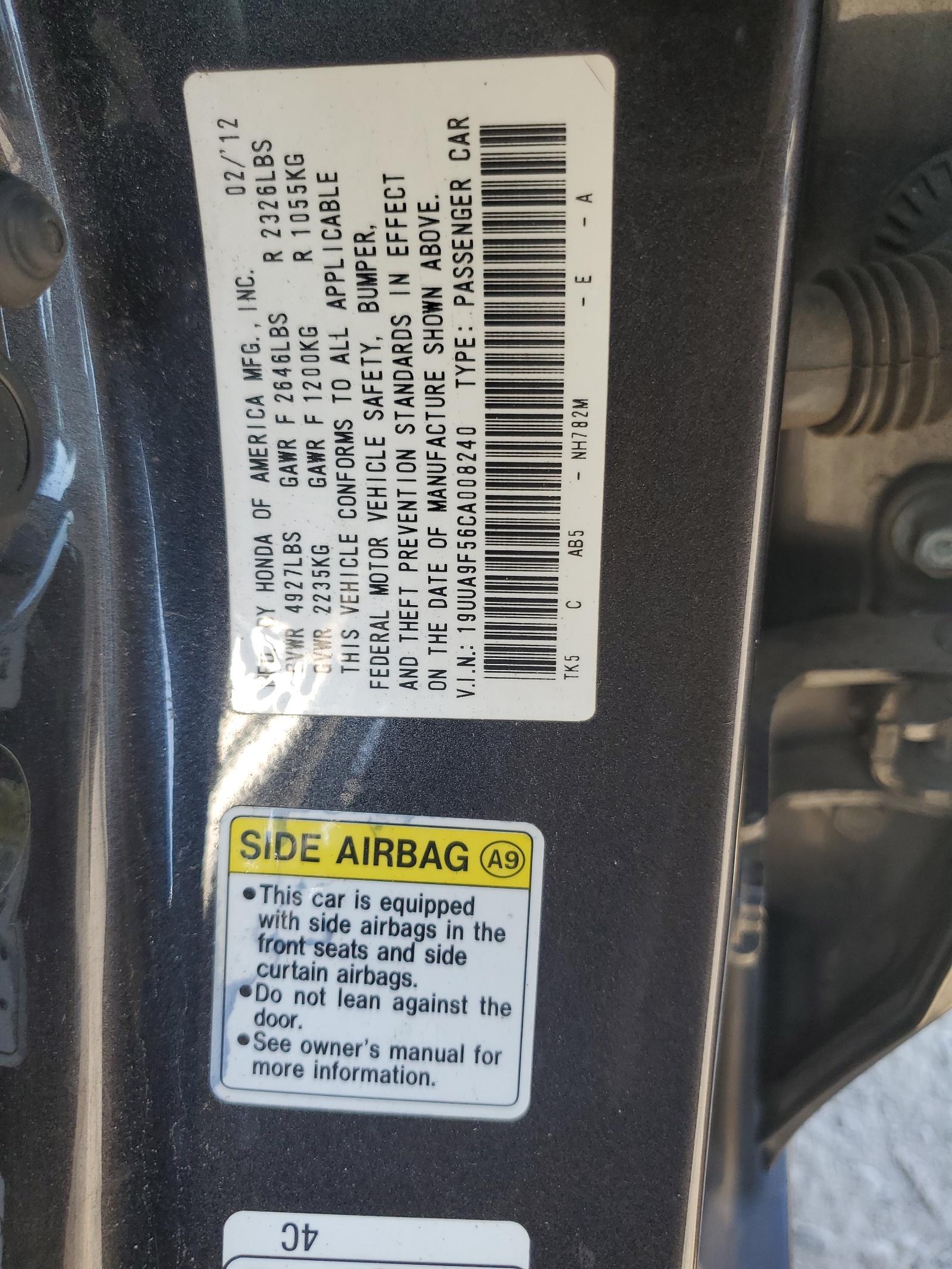 19UUA9F56CA008240 2012 Acura Tl