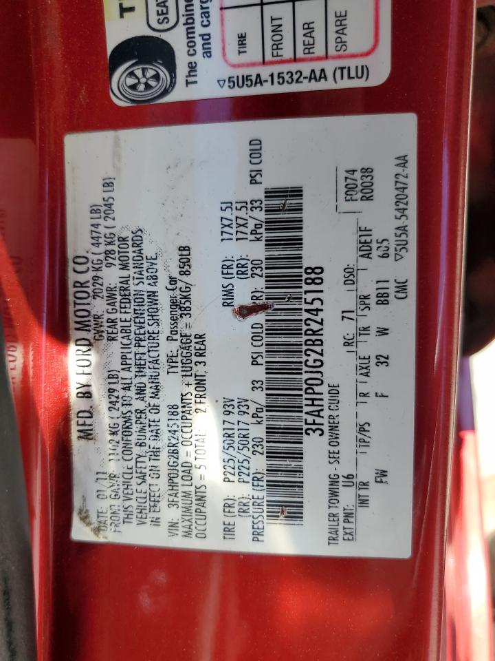 2011 Ford Fusion Sel VIN: 3FAHP0JG2BR245188 Lot: 57979414