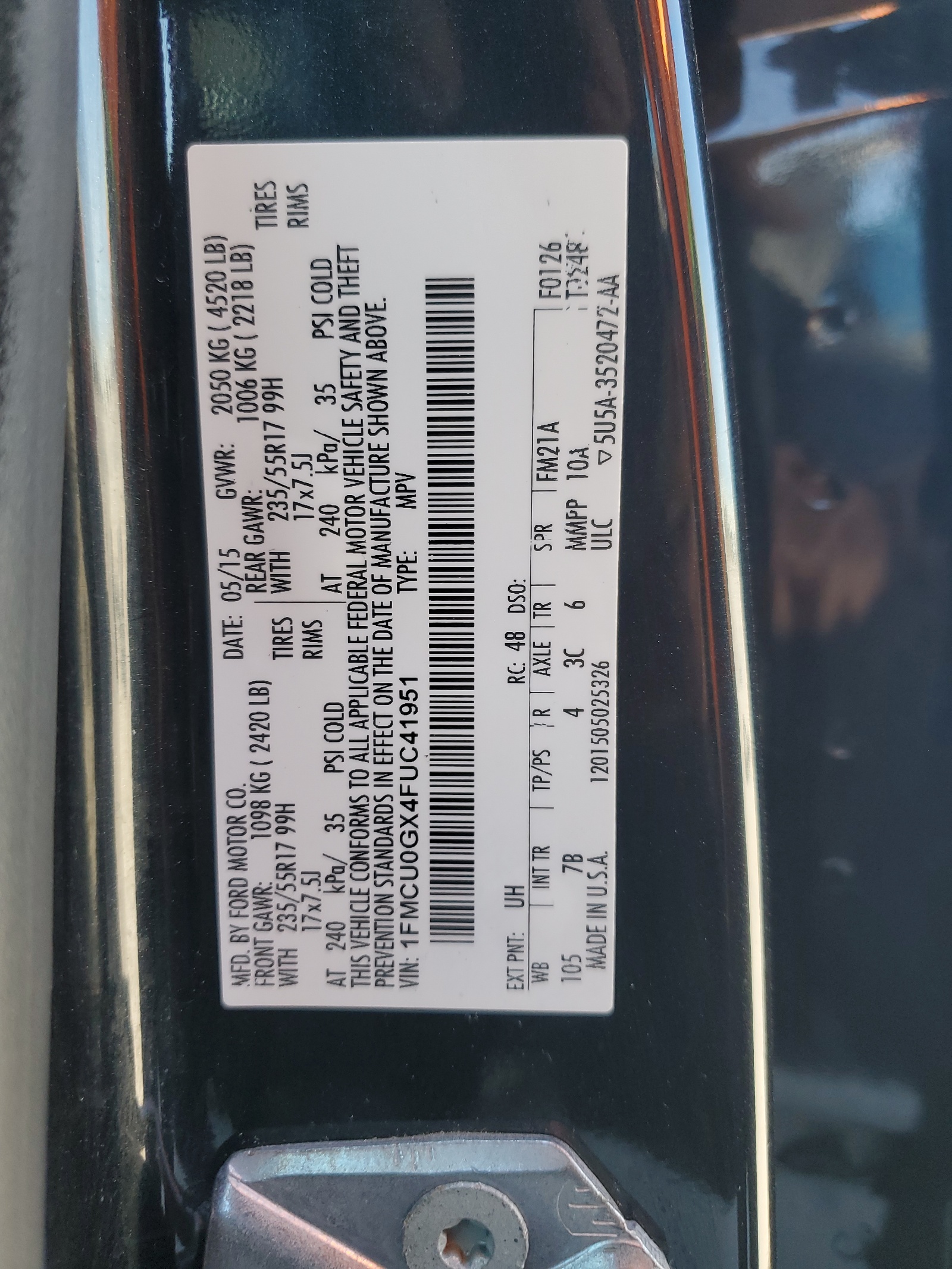 1FMCU0GX4FUC41951 2015 Ford Escape Se