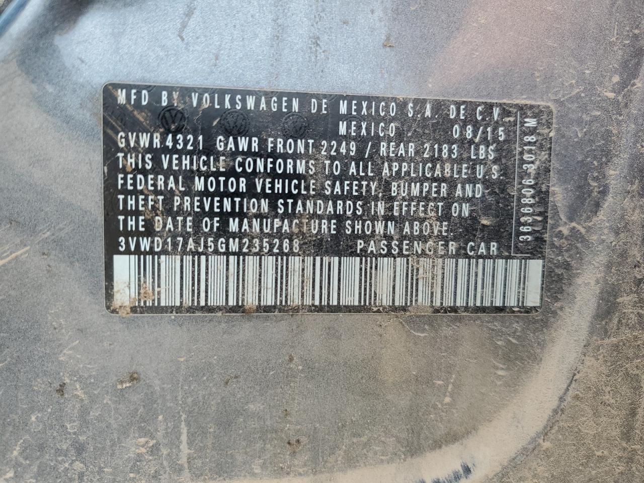 2016 Volkswagen Jetta Sport VIN: 3VWD17AJ5GM235268 Lot: 57325854