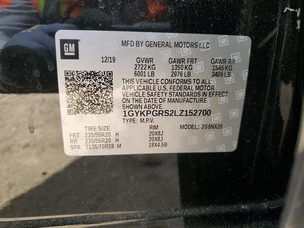 2020 Cadillac Xt6 Sport VIN: 1GYKPGRS2LZ152700 Lot: 59569354