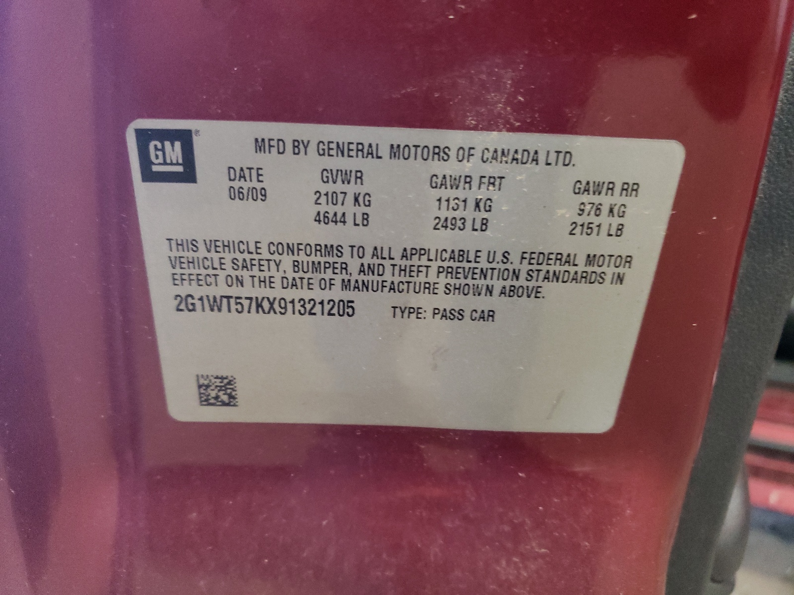 2G1WT57KX91321205 2009 Chevrolet Impala 1Lt