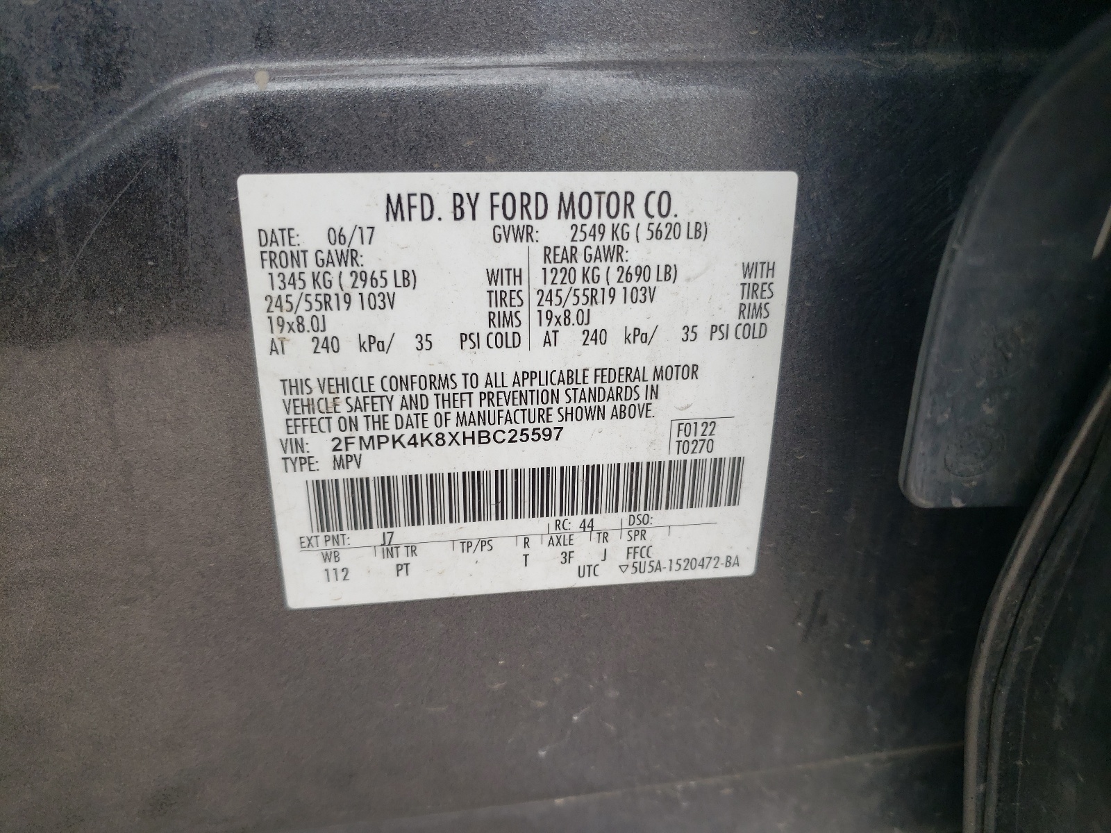 2FMPK4K8XHBC25597 2017 Ford Edge Titanium