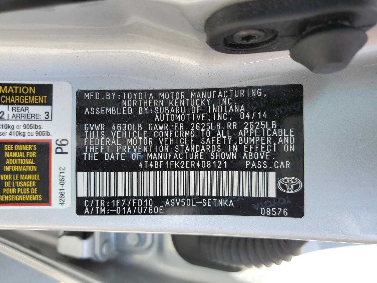 4T4BF1FK2ER408121 2014 Toyota Camry L