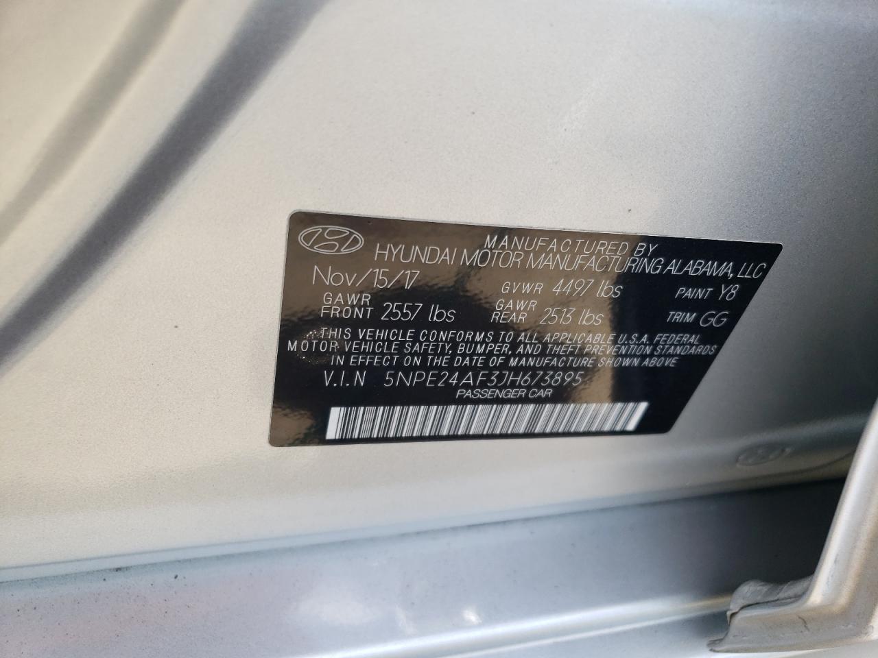 5NPE24AF3JH673895 2018 Hyundai Sonata Se