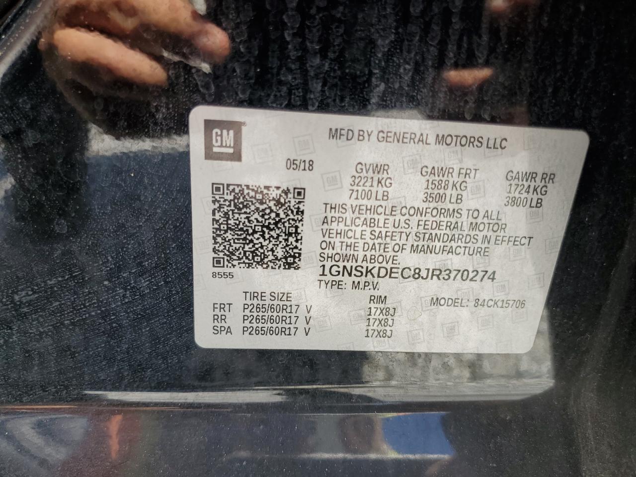 2018 Chevrolet Tahoe Police VIN: 1GNSKDEC8JR370274 Lot: 55145044