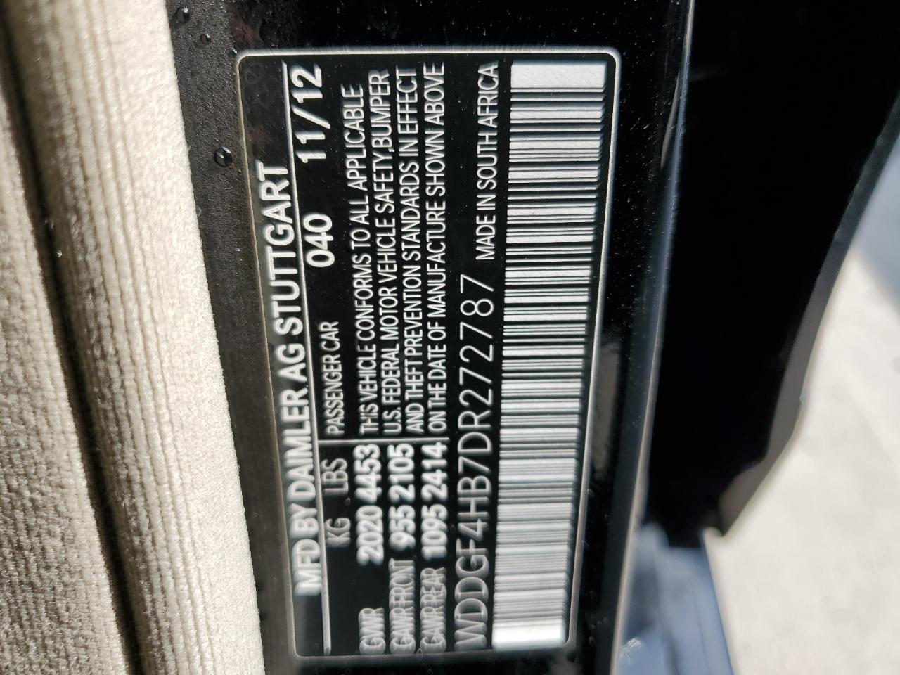 2013 Mercedes-Benz C 250 VIN: WDDGF4HB7DR272787 Lot: 59980344