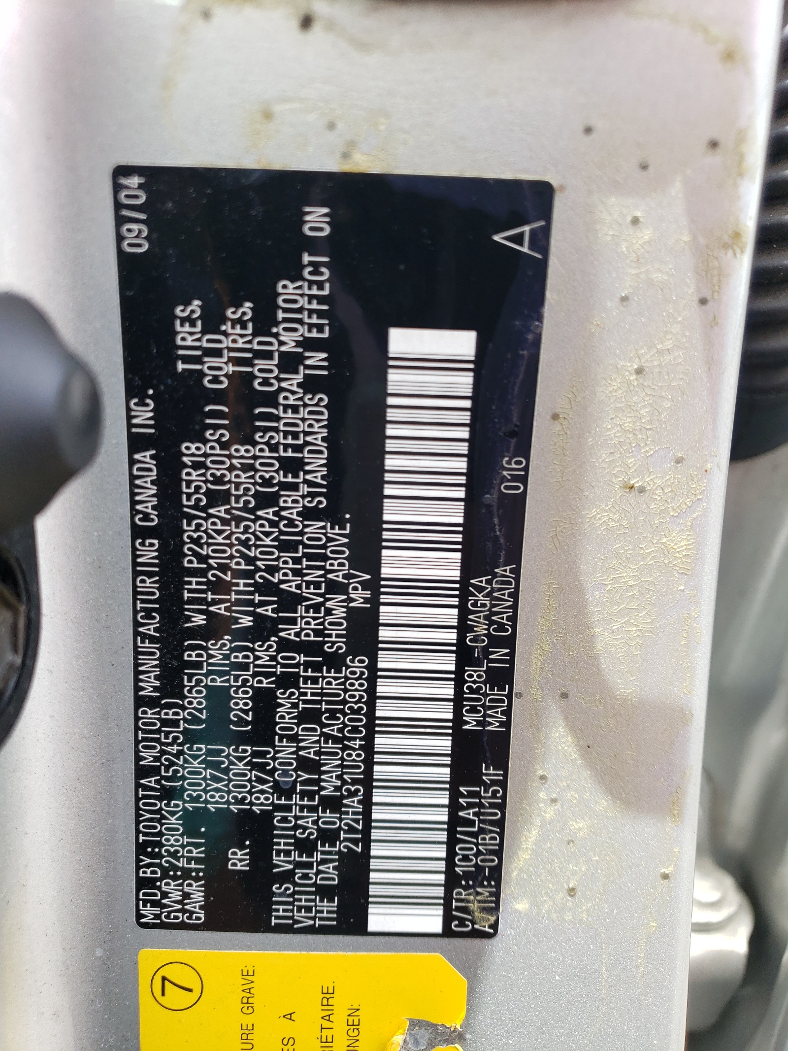 2T2HA31U84C039896 2004 Lexus Rx 330