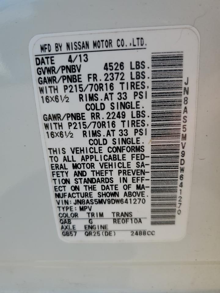 2013 Nissan Rogue S VIN: JN8AS5MV9DW641270 Lot: 59306054