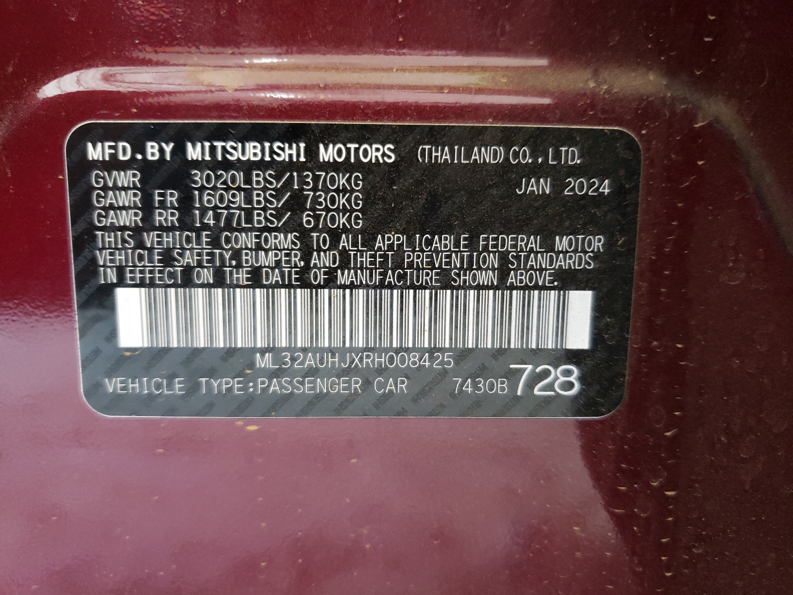 ML32AUHJXRH008425 2024 Mitsubishi Mirage Es