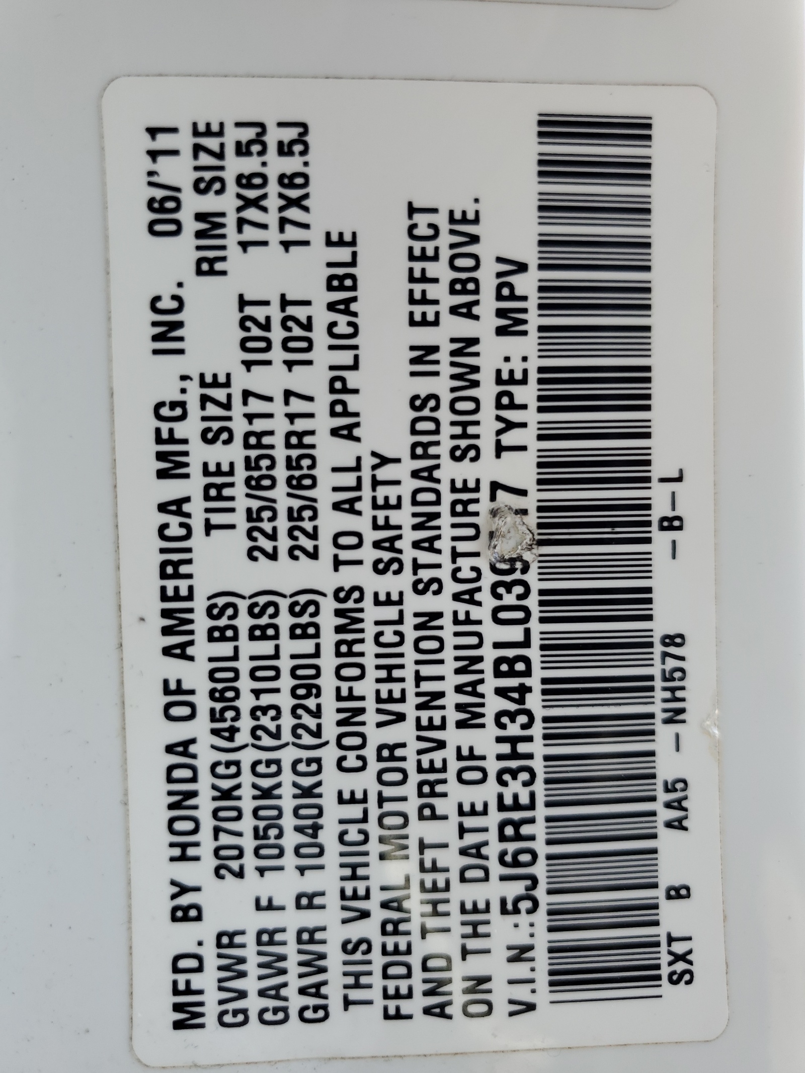 5J6RE3H34BL039517 2011 Honda Cr-V Lx