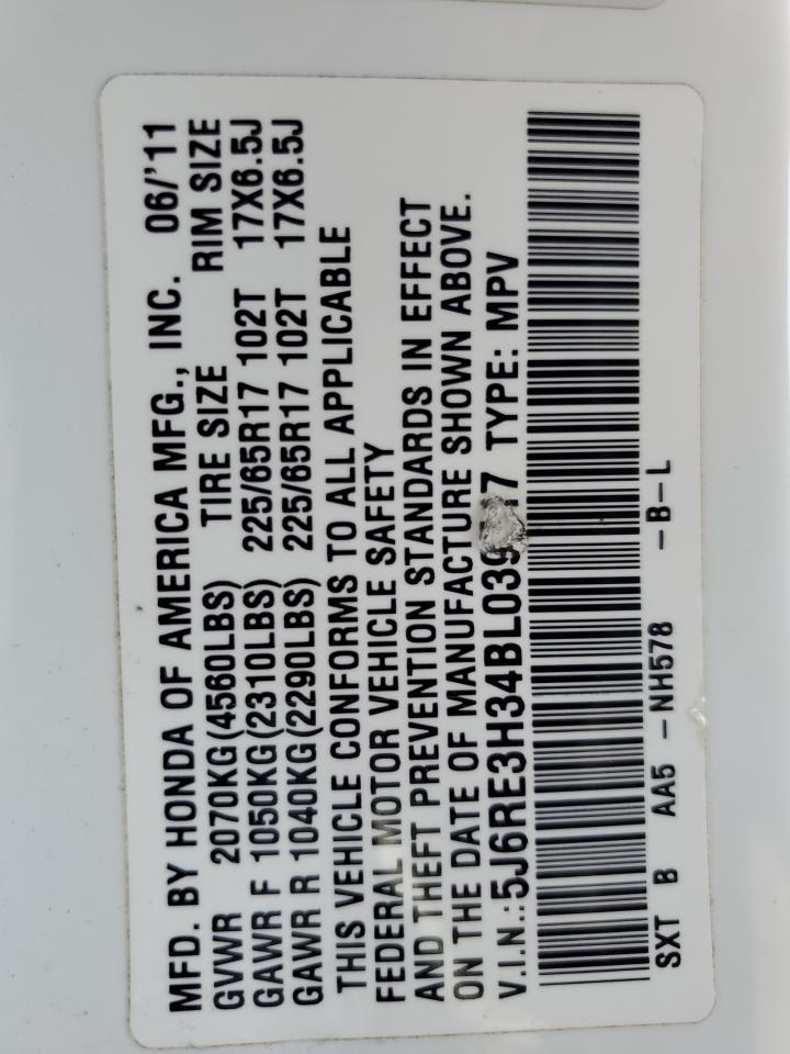 2011 Honda Cr-V Lx VIN: 5J6RE3H34BL039517 Lot: 58022314