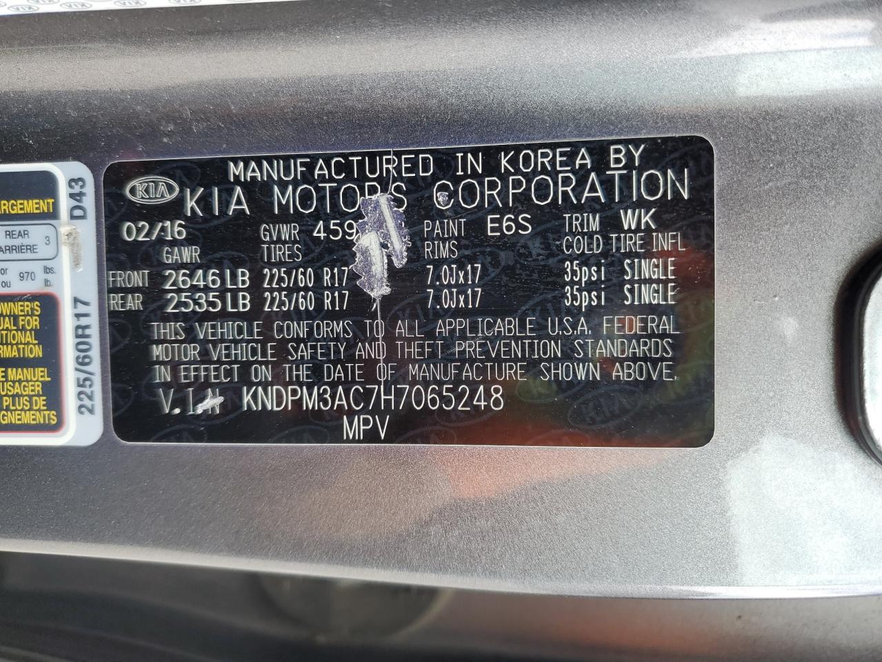 KNDPM3AC7H7065248 2017 Kia Sportage Lx