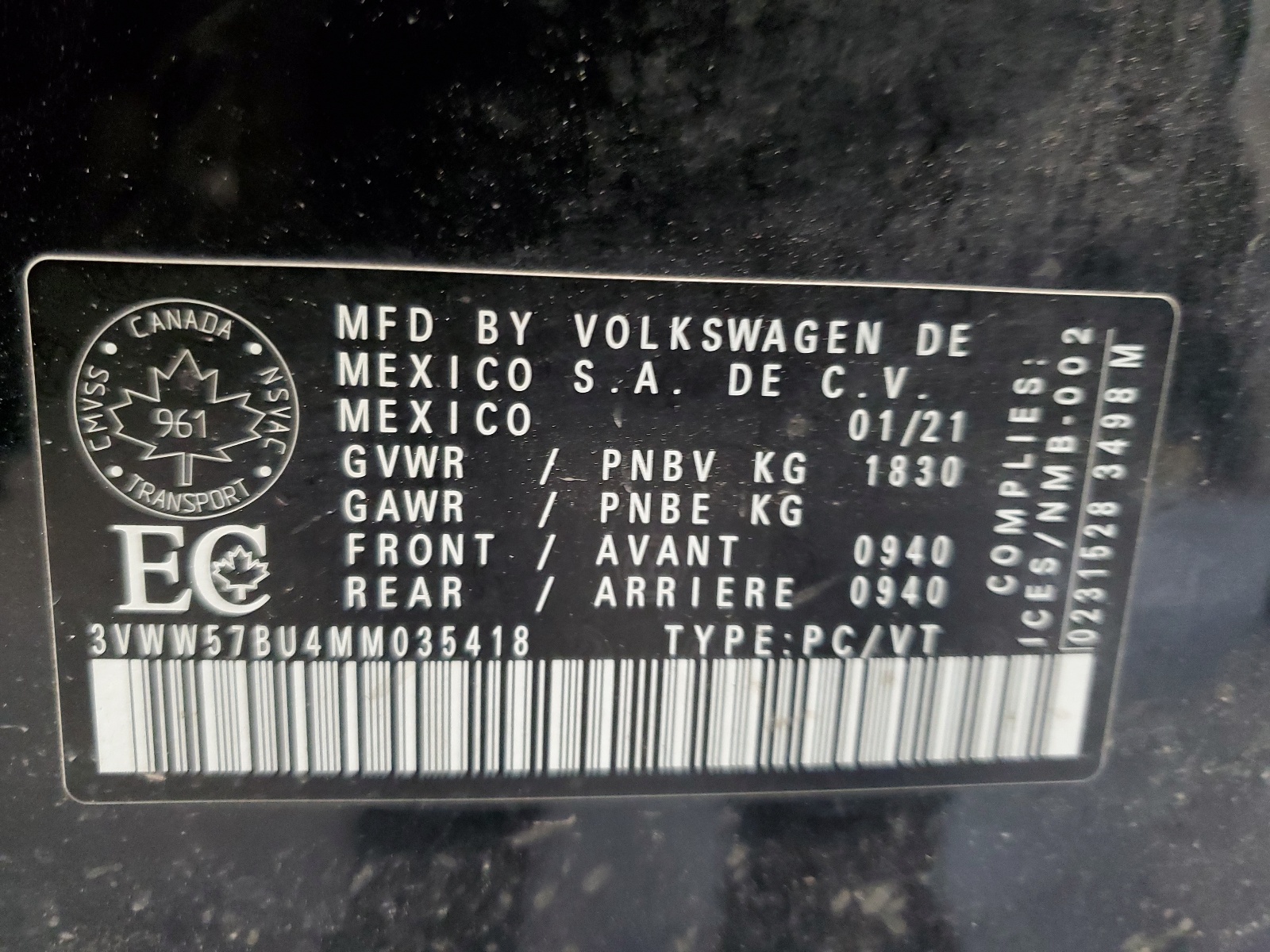 3VWW57BU4MM035418 2021 Volkswagen Jetta Highline