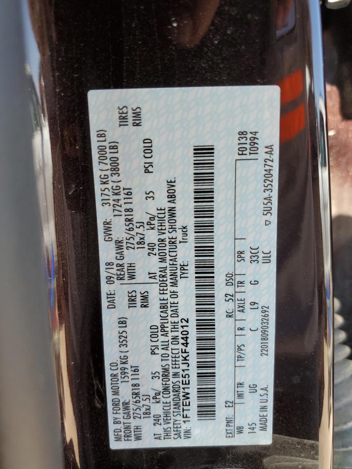 2018 Ford F150 Supercrew VIN: 1FTEW1E51JKF44012 Lot: 58632004