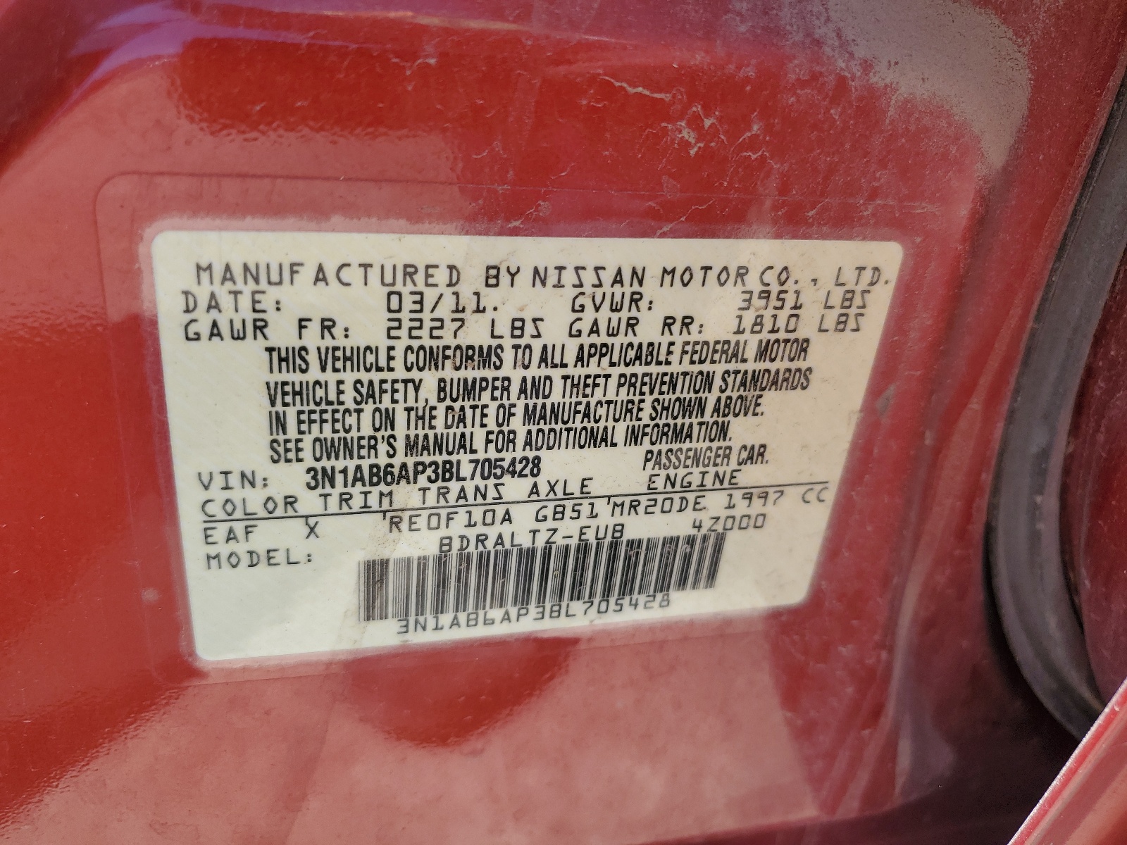 3N1AB6AP3BL705428 2011 Nissan Sentra 2.0